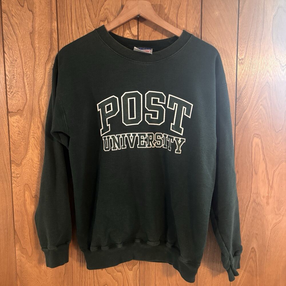 Vintage Post University Hanes Crewneck Sweatshirt Pullover Green Spellout Sz S